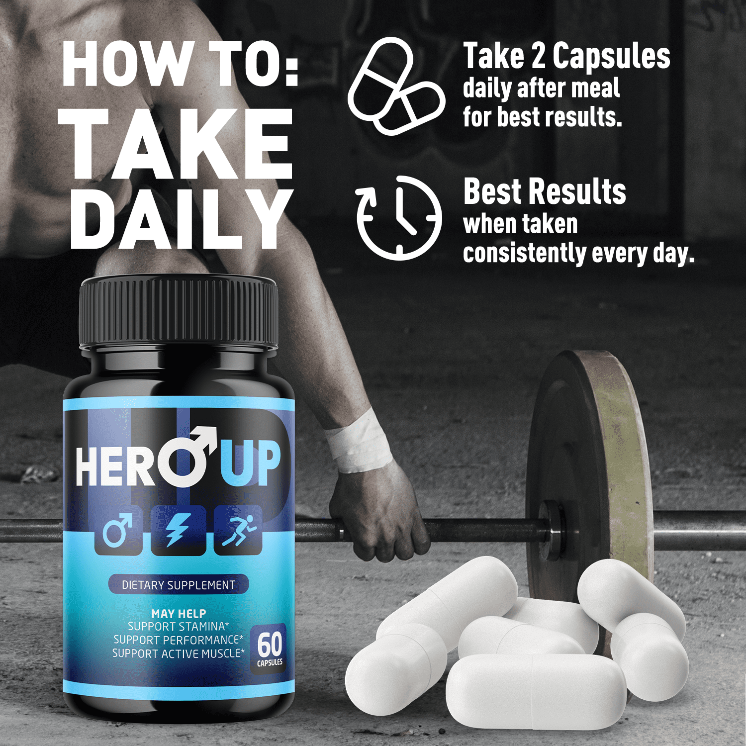 Hero Up Advanced Formula Pills All Natural Vitamin Supplement HeroUp 300 Capsules