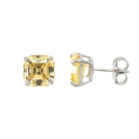 10mm Yellow Canari Gemstone Stud Earrings in 14K White Gold