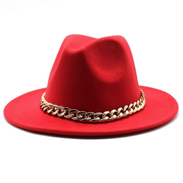 Hat Big Chain Wide Brim Autumn Winter Sun Protection All Match Felt Cap for Daily Wear