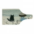 thumbnail image 1 of Animals Cutting Board, Little Girl with Panama Hat Sitting on a Bench with Fluffy Cat by the Seaside, Decorative Tempered Glass Cutting and Serving Board, Wine Bottle Shape, Multicolor, by Ambesonne, 1 of 1