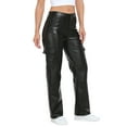 thumbnail image 4 of HDE Women's High Waisted Faux Leather Cargo Pants with Pockets Black 29, 4 of 6