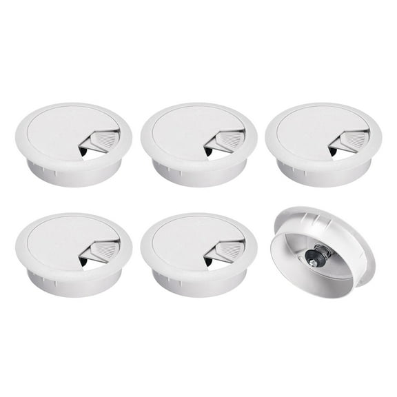 Uxcell 6Pack 2 Inch Cable Hole Cover ABS Office Desk Cable Wire Cord Grommet, Silver Tone