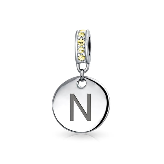 Bling Jewelry Womens Initial Alphabet Bead Charm Yellow Crystal Accent Dangle for European Bracelet