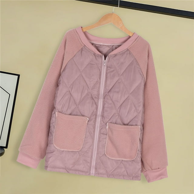 IROINID Manteau Court de Loisirs pour Femmes Col Rond Couleur Unie Fermeture Éclair Manches Longues, Pink