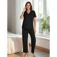 thumbnail image 6 of Gleelist Pajamas Sets For Women Comfy Short Sleeve V neck Basic Pleated Tops and Pants Pajama Set 2 Piece Lounge Pjs Summer Sleepwear S-XXL, 6 of 7
