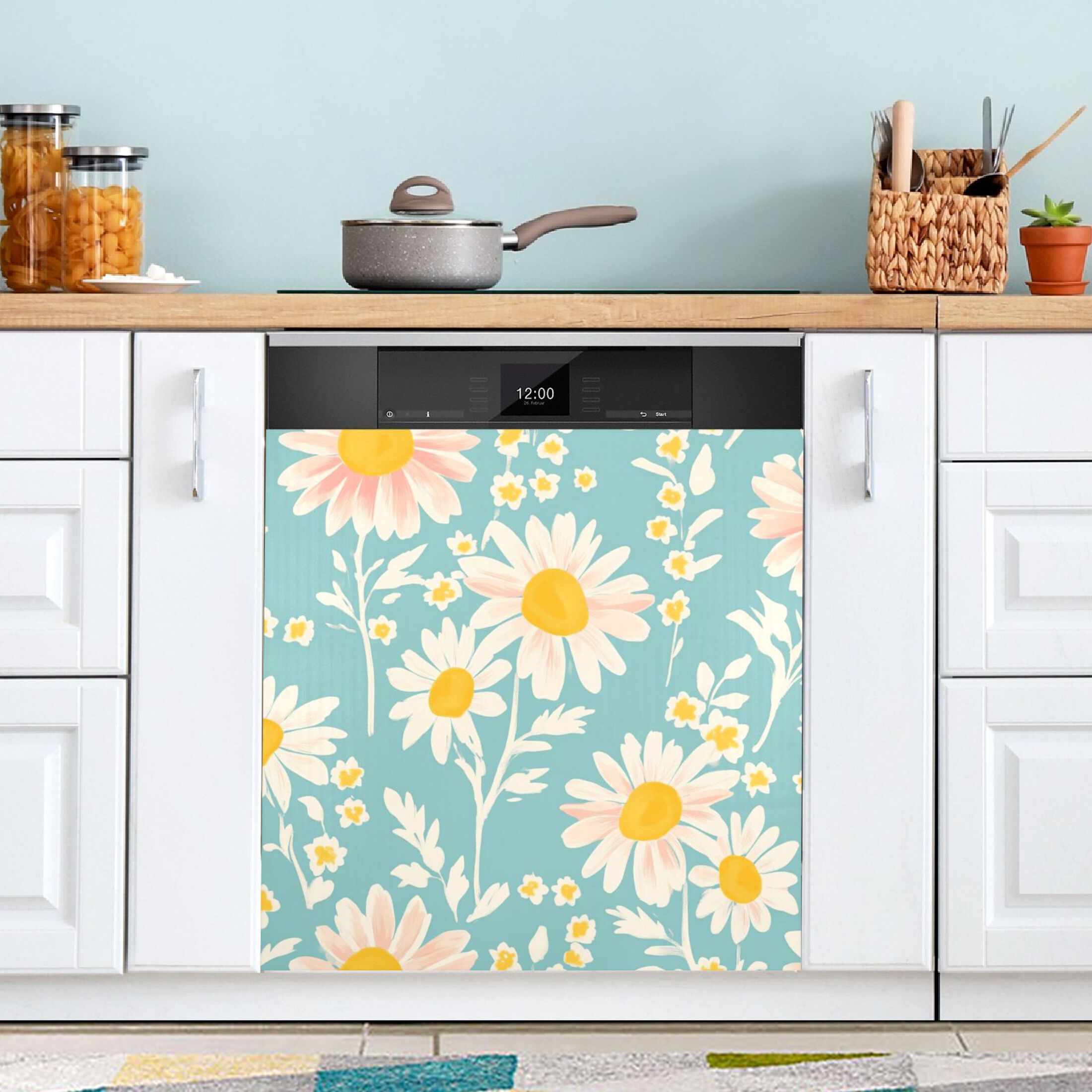 Dishwasher Magnetic Sticker 23x26 Inch Refrigerator Magnetic Sticker Washing Machine Magnetic Sticker Kitchen Panel Magnetic Sticker Home Decor Cool Cartoon Cute Flowers
