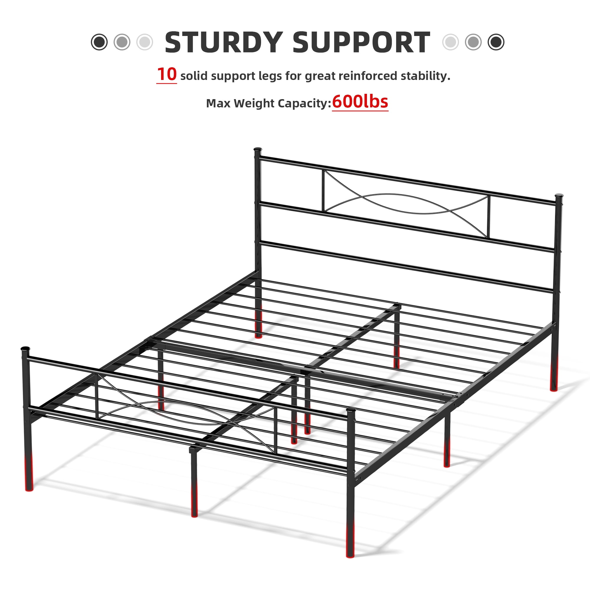 Yoneston Queen Size Metal Platform Bed Frame Bedroom Furniture with Headboard,Black