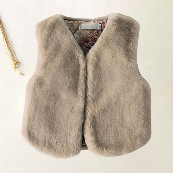 XIMIN Kids Girls Faux-Fur Vest Padded Open Front V-Neck Cardigan Sherpa Sleeveless Outwear Toddler Shaggy Outerwear Thick Fuzzy Waistcoat Winter Warm Fleece Jackets