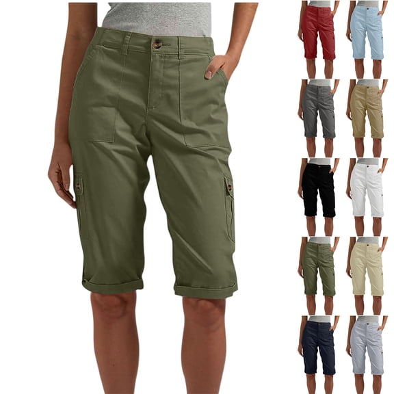 Cargo Capris for Women with Pockets Capri Cargo Work Pants for Women Casual Summer Gray S