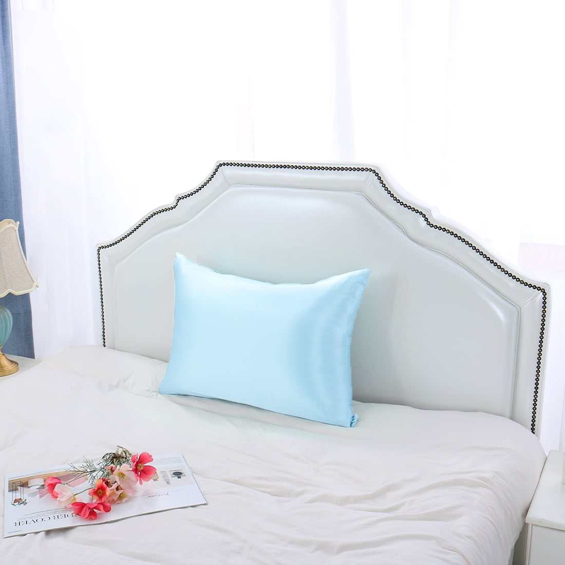 Unique Bargains 1 Piece 100% Silk Pillowcase Light Blue Standard