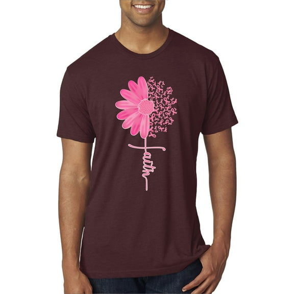 Wild Bobby, Faith Pink Ribbon Sunflower, Breast Cancer Awareness, Men Premium Tri Blend Tee, Cardinal, Small