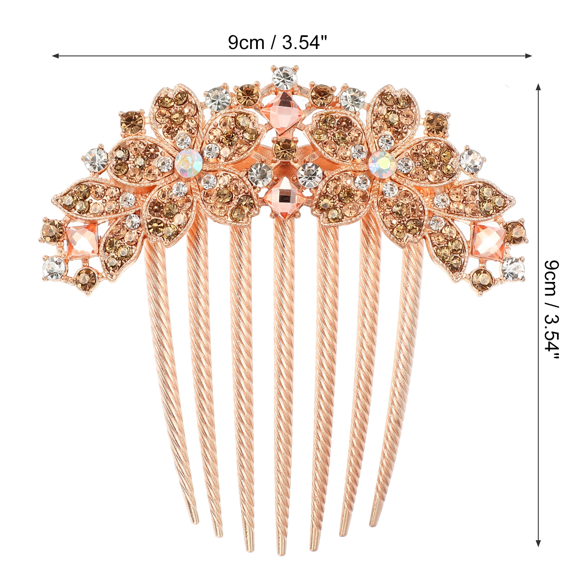 Unique Bargains Women Rhinestone Inlaid Flower Hair Comb Champagne