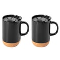 thumbnail image 2 of Gibson Home Modani Juego de 2 tazas de cerámica grandes de 16 onzas con parte inferior y tapa de corcho extraíble, color negro, 2 of 5