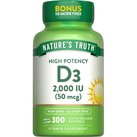 Vitamin D3 2000 IU | 300 Softgels | High Potency Supplement | For Men and Women | by Nature's Truth