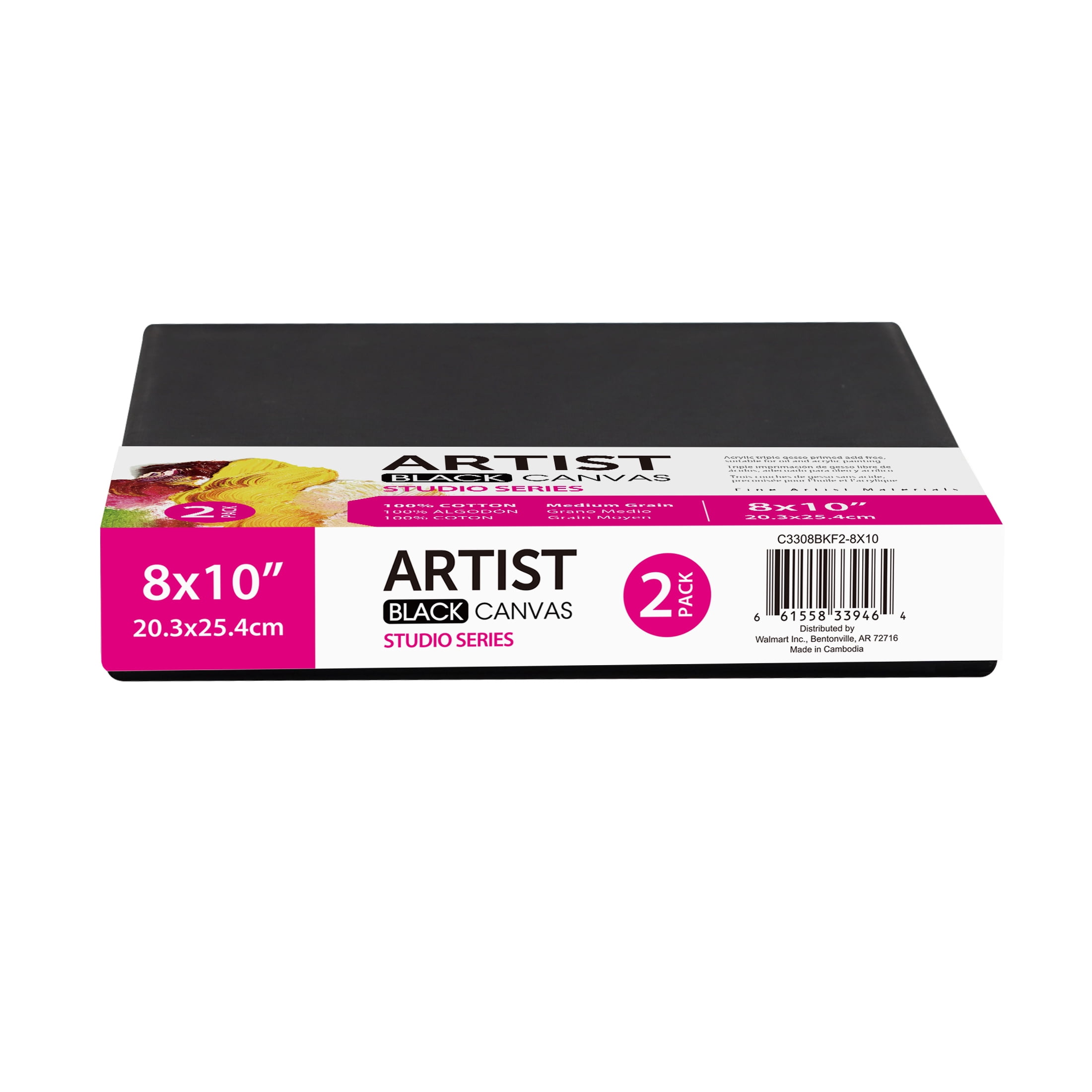 (3 pack) Studio Stretched Canvas, 100% Cotton Acid Free Black Canvas, 8"X10", 2 Pieces, Academic Canvas, Great Chioce for Beginners and Hobbyists of All Skill Levels.