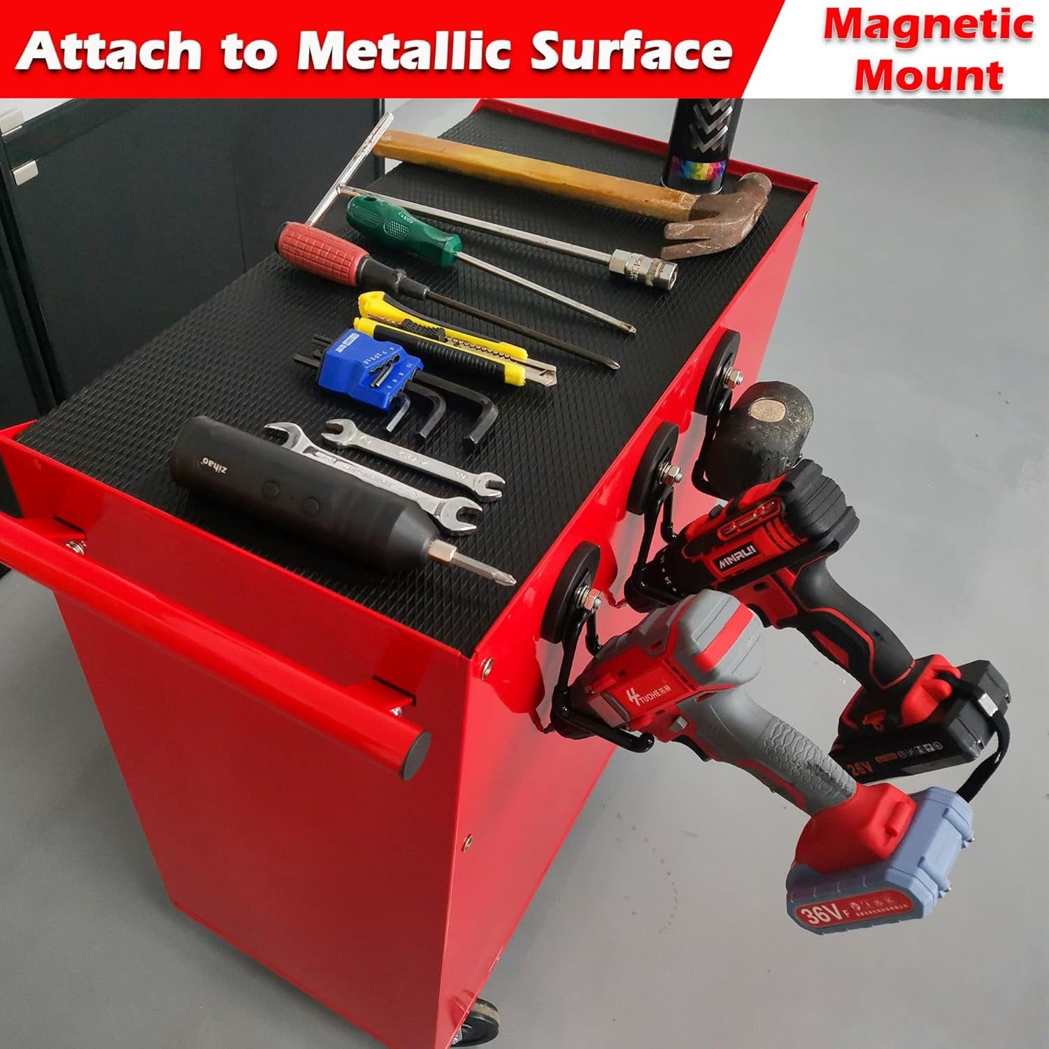 Heavy-duty magnetic hook, 2 piece set anti-slip storage magnetic hook for organizer, magnetic installation garage dual-use hook hanging impact drill garden water hose hardware box
