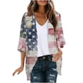 thumbnail image 3 of Otvok Women's Independence Day Sunscreen Fashionable Casual Printed 3/4 Sleeve Chiffon Cardigan Tops, 3 of 7