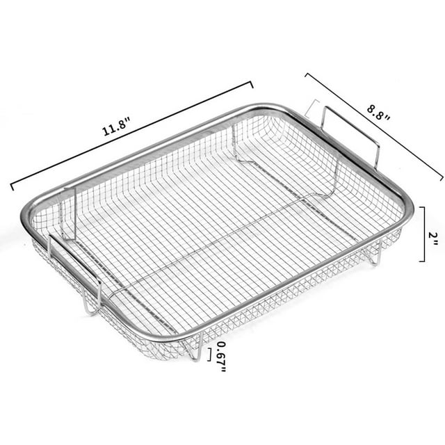 Panier pour Friteuse à Air Chaud pour Four, Panier de Gril en Acier Inoxydable, Panier en Maille Antiadhésive, Plateau pour Friteuse à Air Grille en Fil Panier de Rôtissage