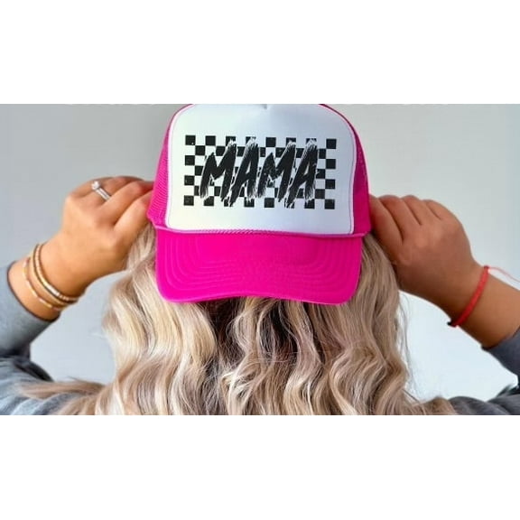 Mama Grunge Neon Pink & White Unisex Otto Trucker Hat