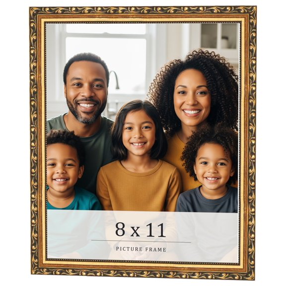 8x11 Frame Black & Gold Solid Wood Picture Frame Width 1.125 Inches | Interior Frame Depth 0.375
