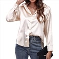 thumbnail image 2 of Blusas de Satén con Cuello en V y Larga para Mujer, Blusas de Seda de Verano, Moda 2025 Champán L, 2 of 9