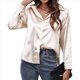 thumbnail image 2 of Blusas de Satén con Cuello en V y Larga para Mujer, Blusas de Seda de Verano, Moda 2025 Champán L, 2 of 9