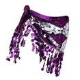 thumbnail image 4 of Pañuelo de cadera para danza del vientre, disfraz con lentejuelas y falda con borlas para fiesta en club, mujeres y niñas Púrpura, 4 of 8