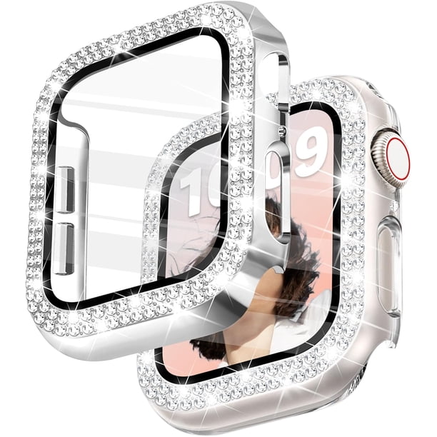 Yanonmyfd Funda para reloj brillante con protector de visualización HD para mujer compatible con Apple Watch de 49 mm de diámetro, protector de cara para iWatch Series Ultra 3/2/1, color dorado