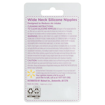 Parent's Choice Wide Neck Silicone Nipples, 6+ Months, 3 Pack