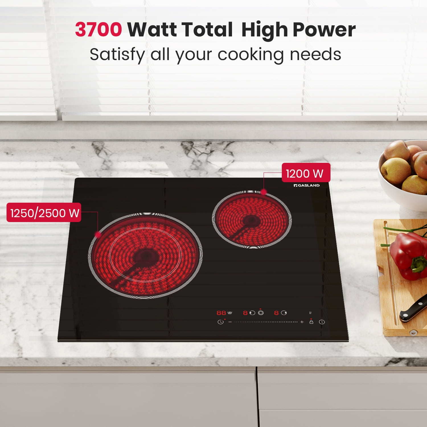 GASLAND 21 Inch 2 Burners Electric Cooktop, ETL Certificated, Built-in Radiant Ceramic Apartment Cooktop, 3700 W Electric Stove Top, 240 V
