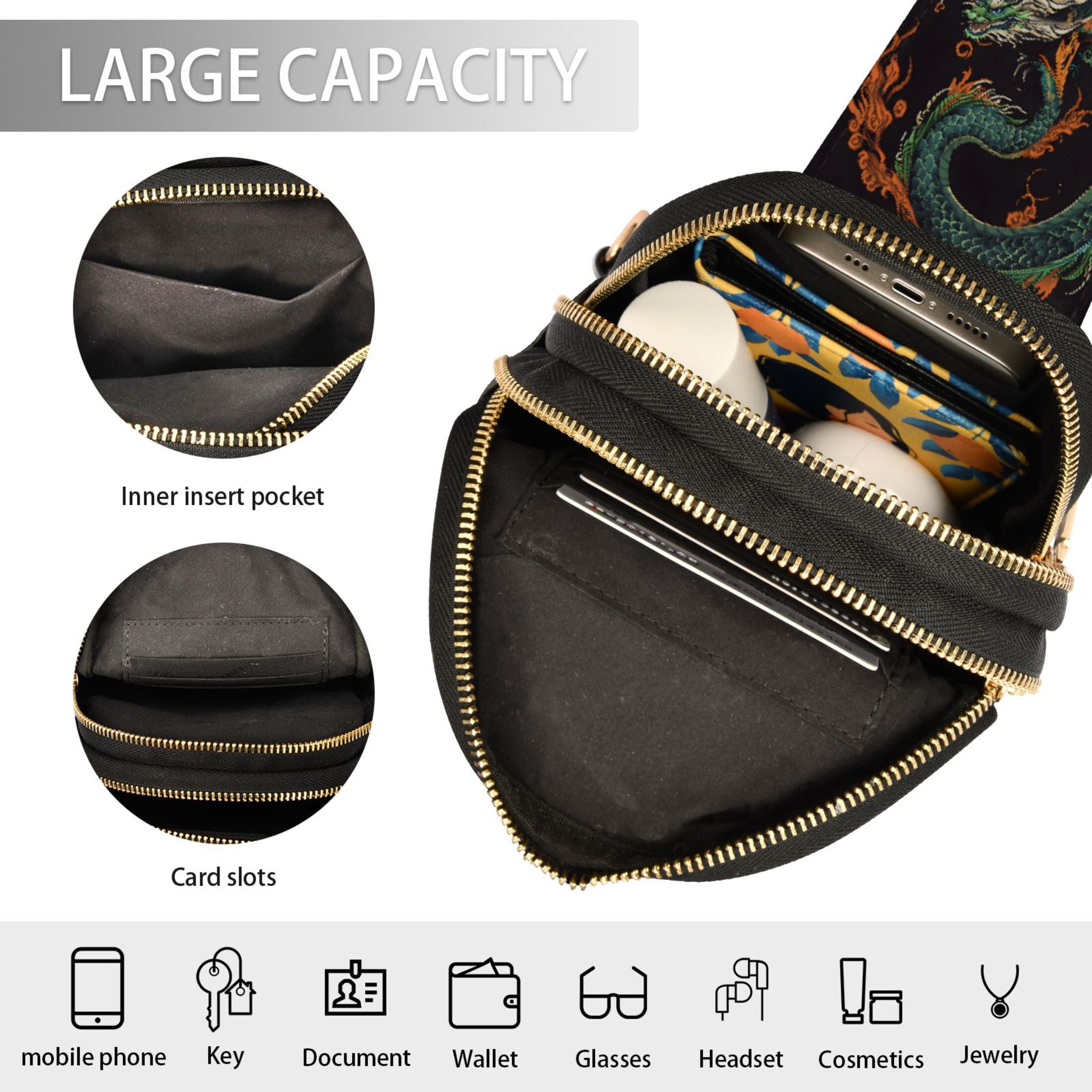 joogoo Dragon Print Sling Backpack Crossbody Shoulder Bags Waist Packs Chest Bag