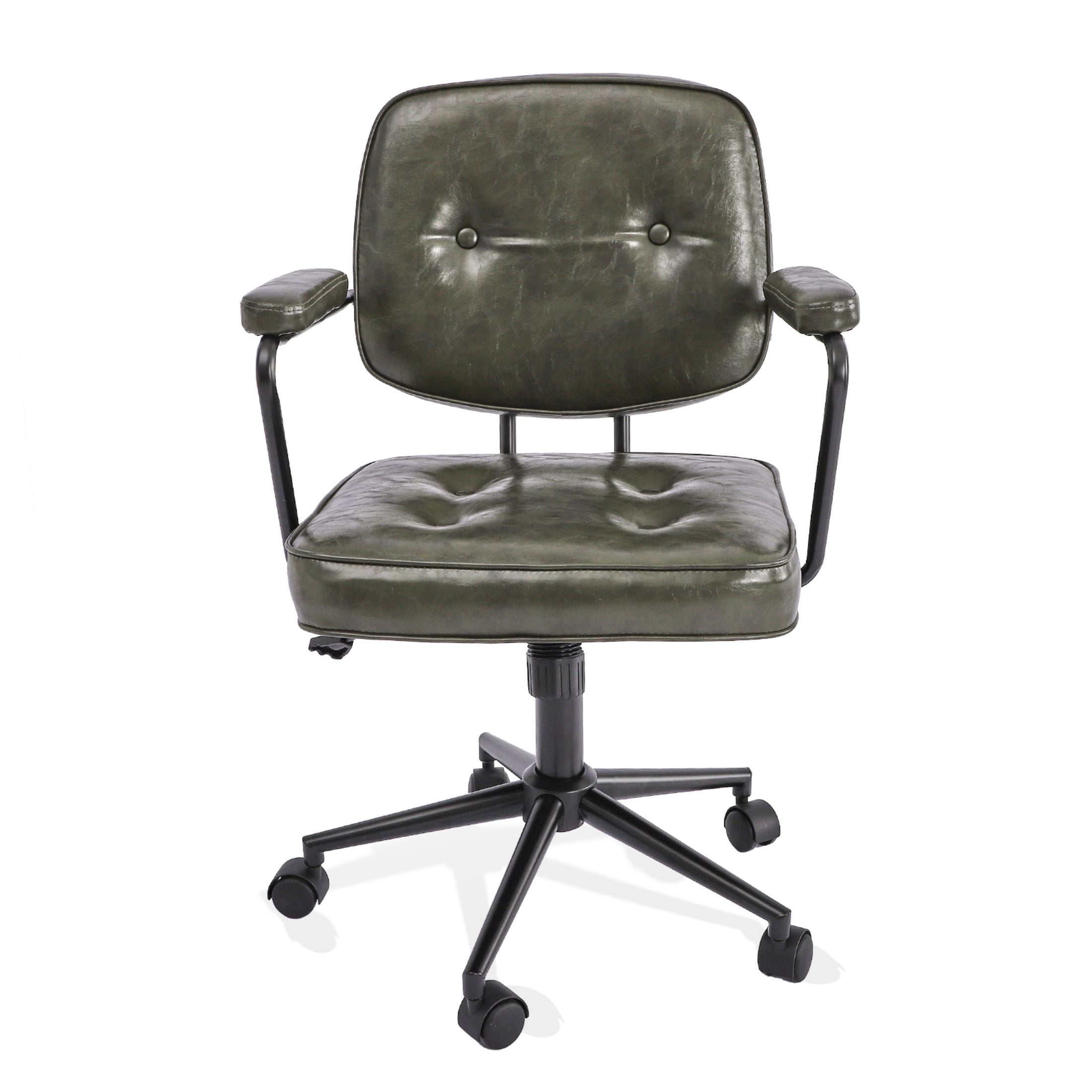 TPHORK Retro PU Leather Office Chair,Mid Back Swivel Task Chair with Wheels and Arms,Height and Backrest Adjustable Home Office Desk Computer Chair,Green