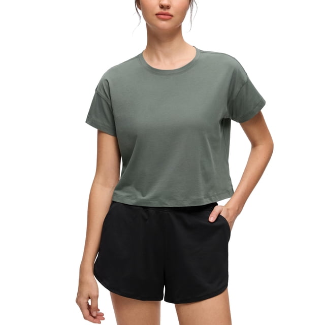 Remera CRZ YOGA de Algodón Pima Crop Relajada Gris Salvia XL
