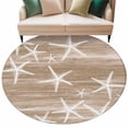thumbnail image 2 of Round Area Rugs Collection 7 Ft, Brown Coastal Non-Slip Residential Carpet, Summer Ocean Waves Ombre Sea Starfish Indoor Crawling Mats Runner Rugs for Living Room/Dining Room/Bedroom, 2 of 9
