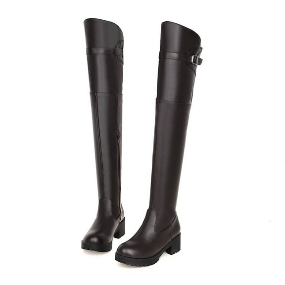 Tejiojio Fall Clearance Women's Autumn And Winter Belt Buckle Thick Heel Round Toe High Over The Knee Boots