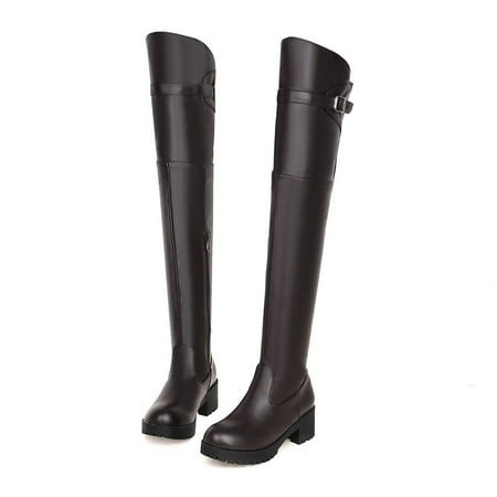 

Clearance Sales Online Deals Women s Autumn And Winter Belt Buckle Thick Heel Round Toe High Over The Knee Boots