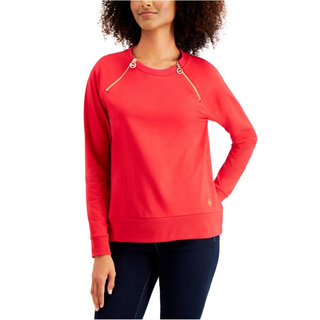 Michael Kors Blusa con cierre de cremallera para mujer, rojo, mediano Michael Kors Pull-over
