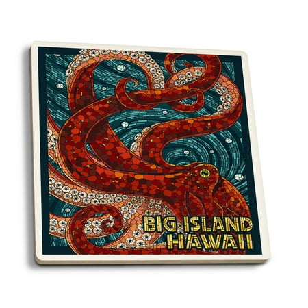 

Big Island Hawaii Octopus Mosaic (Absorbent Ceramic Coasters Set of 4 Matching Images Cork Back Kitchen Table Decor)