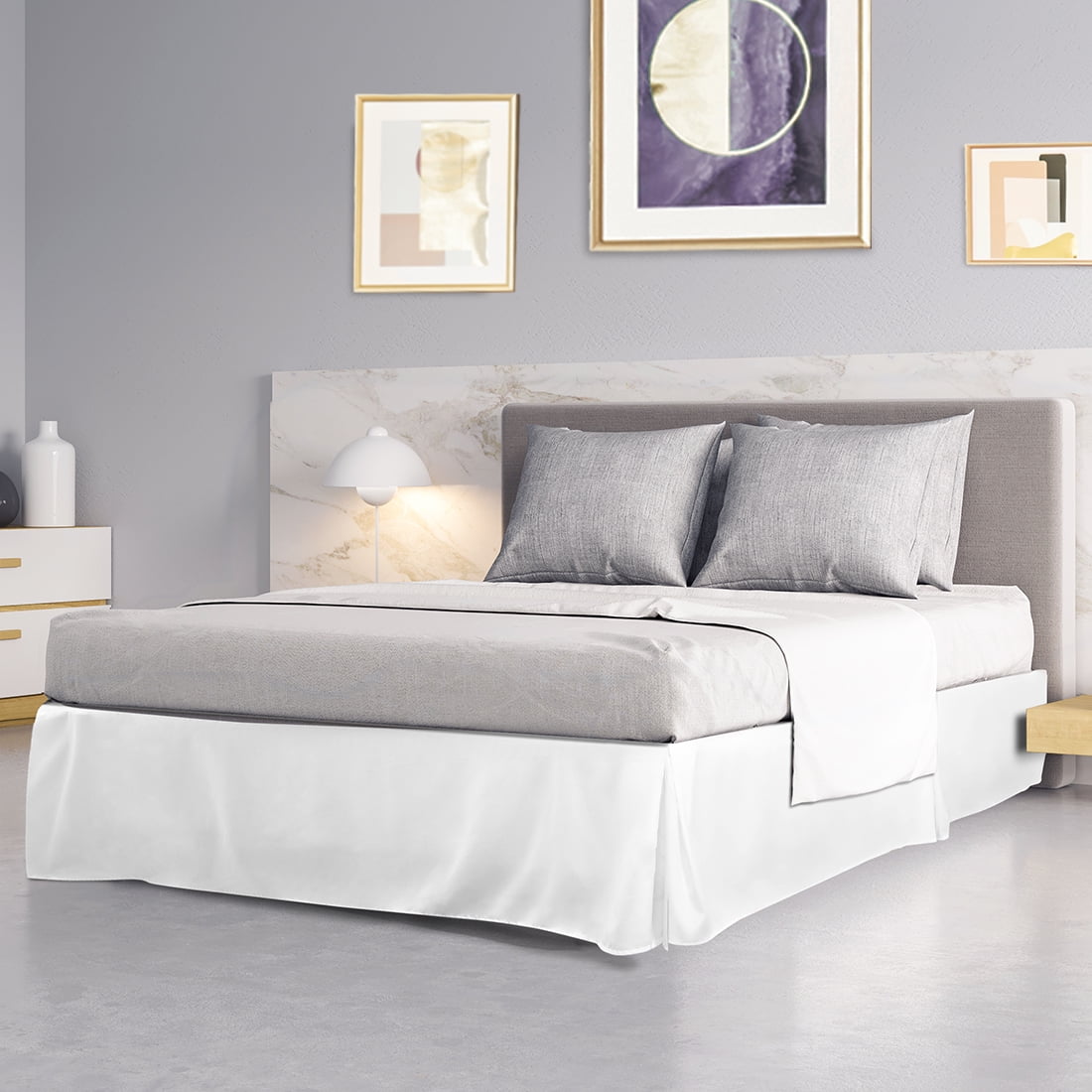 Unique Bargains 16" Drop Pleated Brushed Bed Skirt Full Snow White