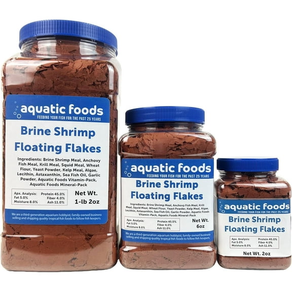 Brine Shrimp Premium Flakes for All Freshwater Tropical Fish, All Marine Fish, Tangs, Butterflies, Angelfish, Anthias, Clown Fish - 2oz