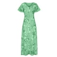 thumbnail image 6 of Rigardu Women's Fashionable Summer Casual Floral V Neck Short Sleeved Long Dress Green + XXL, 6 of 8