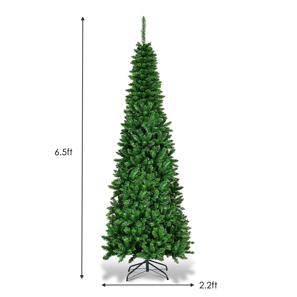Costway 6.5ft Pre-Lit Hinged Pencil Christmas Tree 250 White Lights