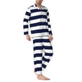 thumbnail image 3 of Kll Navy Blue And White Stripes Sleepwear Mens Flannel Pajamas,Long Cotton Pj Set, 3 of 9