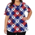 thumbnail image 3 of 4th of July Scrub Tops for Women Casual V Neck USA Flag Print Scrub Shirts Short Sleeve USA 250th Anniversary Celebration Party Scrubs Medical Nurse Uniform Nursing Workwear with Pockets Red 5XL, 3 of 5