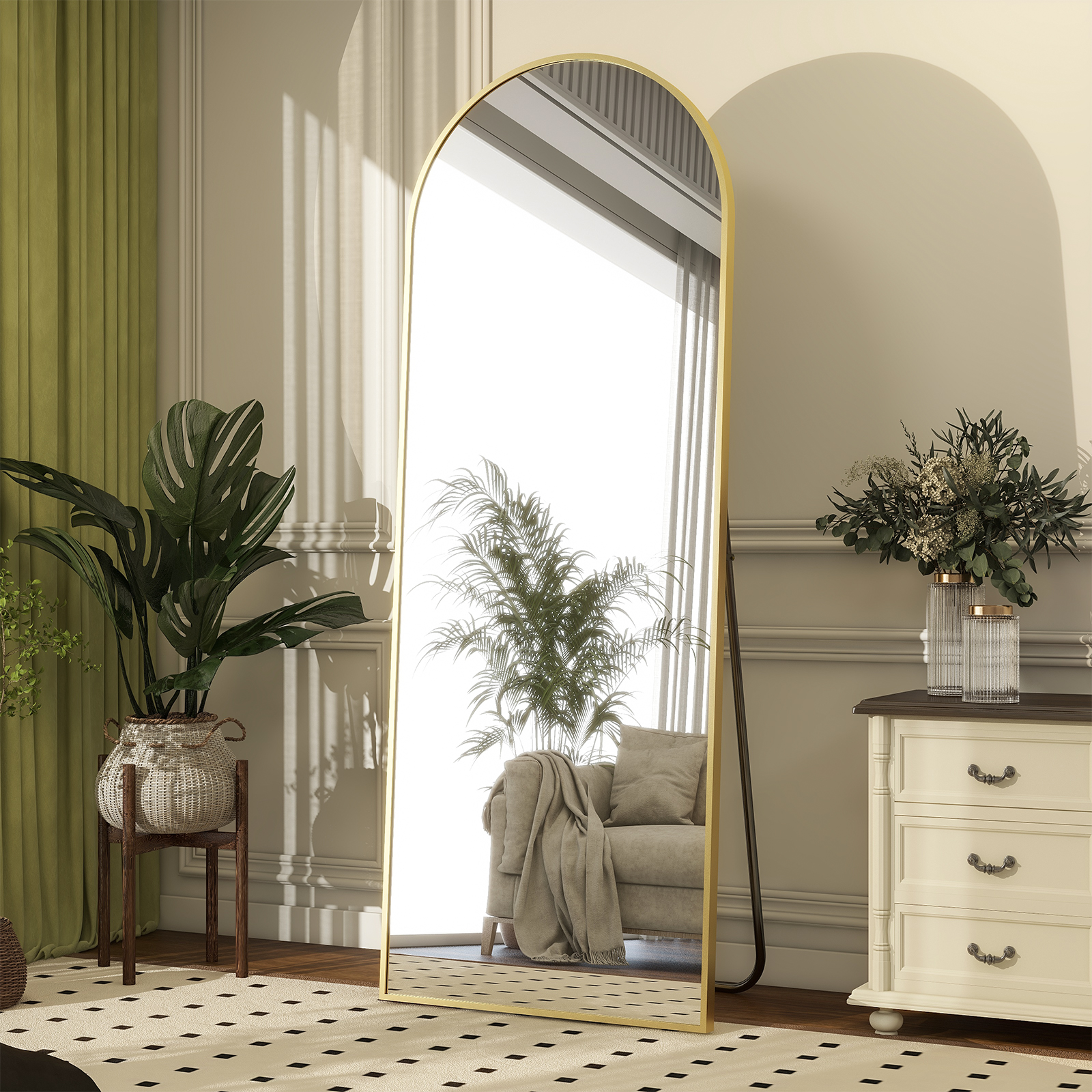 BEAUTYPEAK 64"x21" Full Length Mirror Arched Standing Floor Mirror Full Body Mirror, Gold - image 3 of 13
