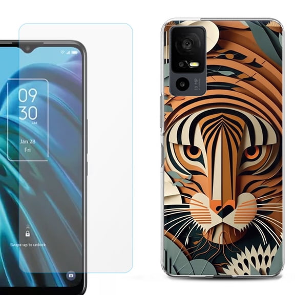 OneToughShield ® for TCL 40 XE 5G Shockproof Fashion Phone Case, with Tempered Glass Screen Protector - Tiger Art