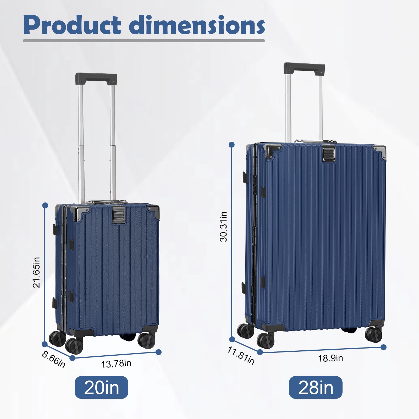 2-Piece Hardshell Luggage Set, 20& 28" Aluminum Frame Hardshell Spinner Luggage, Airline Approved Carry-On Luggage, TSA Lock, 360° Quiet Wheels, Large Suitcase for Travel