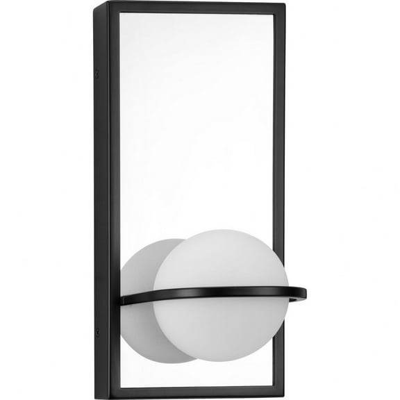 Progress Lighting Pearl 1-Light Wall Sconce, Matte Black, Etched Opal Glass