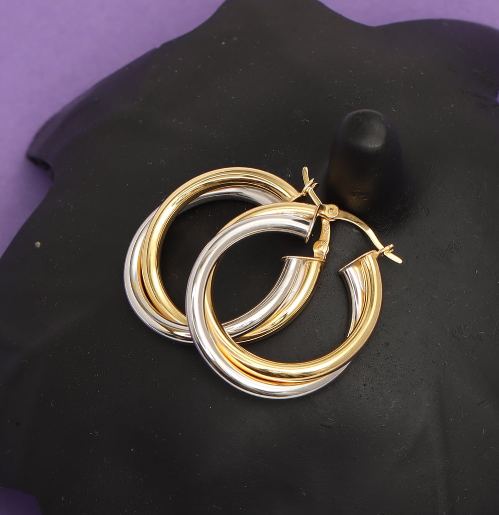 LeCalla 925 Sterling Silver Two Tone Click Top Intertwining Round Hoop Earrings for Women and Teen 28MM