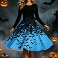 thumbnail image 6 of BaoFuBaoMei Vintage Halloween Dresses for Women Plus Size Crew Neck Long Sleeve Halloween Bats Print Midi Dress Back Zipper Closure Waist Bow Tie a Line Dresses for Party, 6 of 6